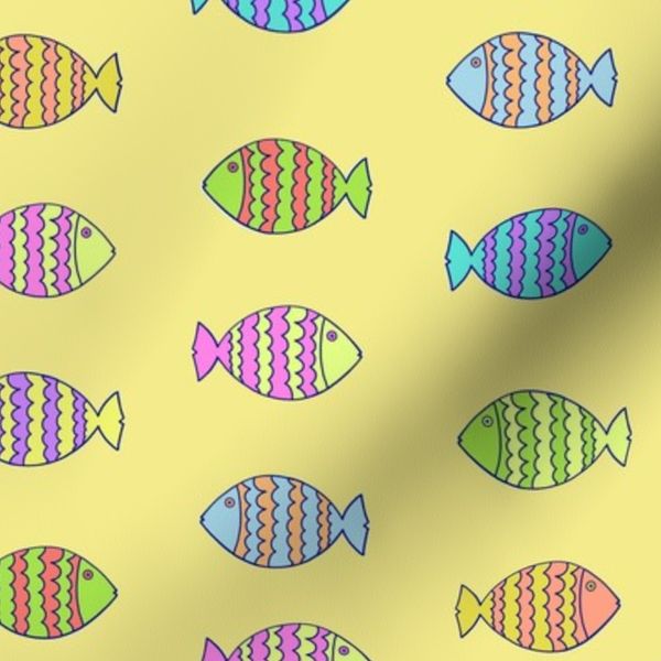 Colorful Ocean Fish on Yellow - Cheerful Coastal Sea Life - Large Scale