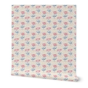 Pink Flowers Blue Leaves Wildflower Pattern