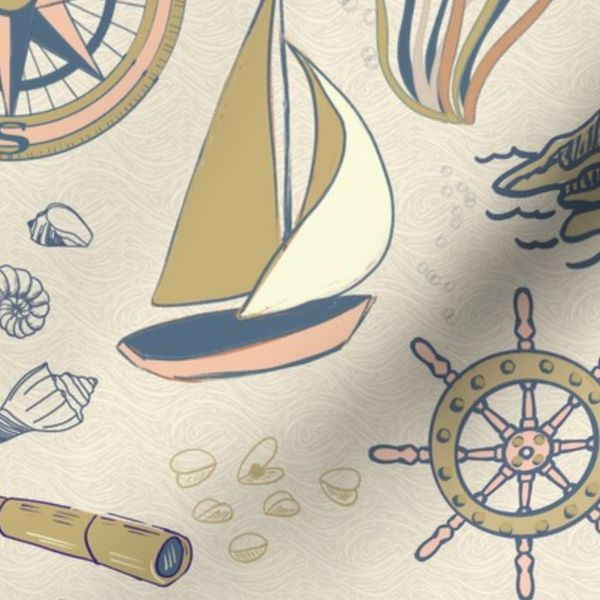 Modern Nautical Drift Fabric Design with a Coastal Vibe and Nautical Assets