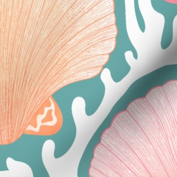 Scallop Shells and Coral Coastal Ocean Beach Print Large