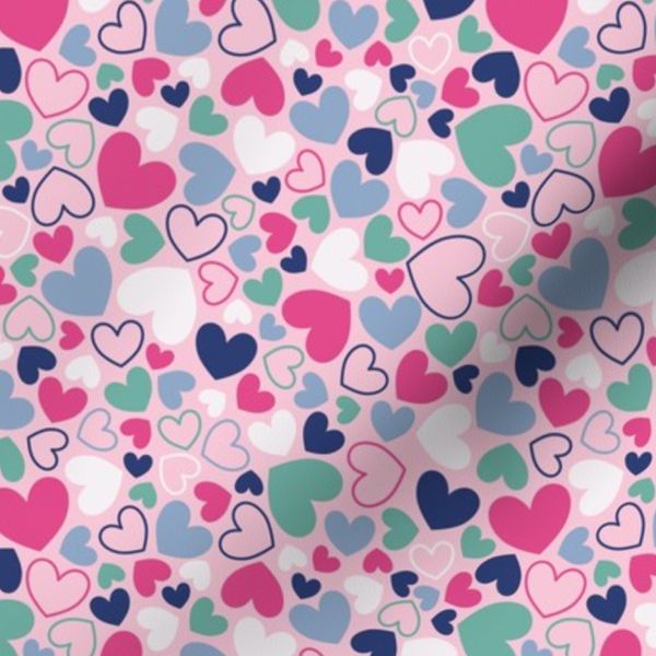 Confetti Crush - Bubblegum Pink Navy and Mint Retro Valentine Hearts