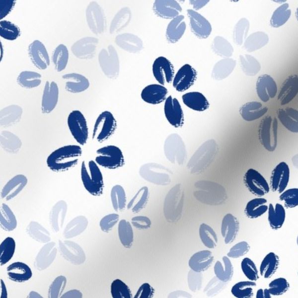 Lg - Hand Painted Monochromatic Ditsy Flowers - Blue