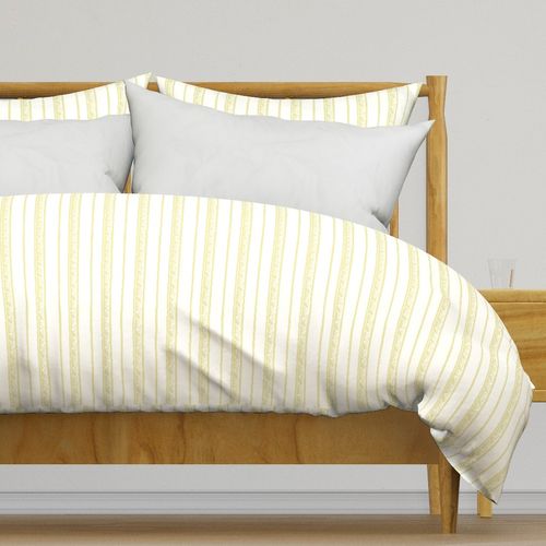 Neutral Botanical Stripe with Hand Drawn Vine Motif in yellow and Cream