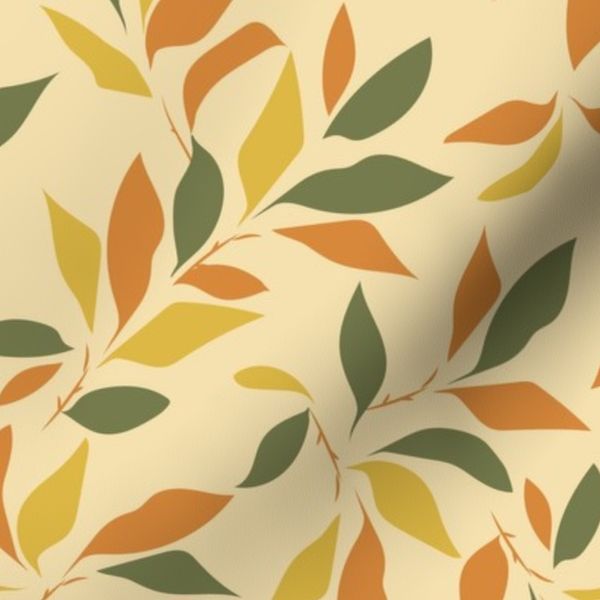 Citrus Leaves - Multicoloured on Peach Yellow - Large Scale