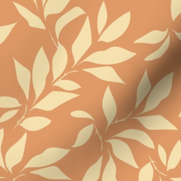 Citrus Leaves - Cream on Muted Orange - Large Scale