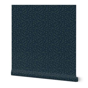 Sketchy Floral - Green on Navy Blue - Small Version