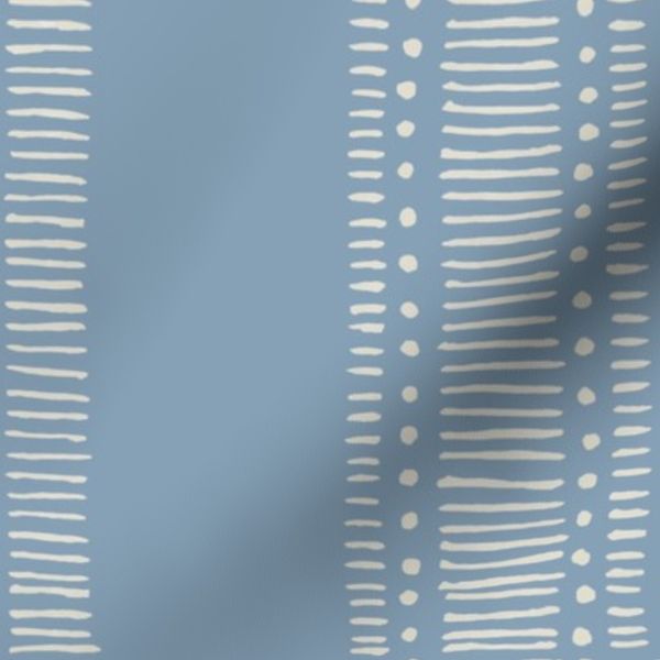 (M) Strokes and Dotted Stripes in Seapearl Cream w Denim Wash Blue BG