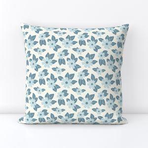 Mini Summer Coastal Cosmos Floral - Muted Modern Navy Blue on Cream