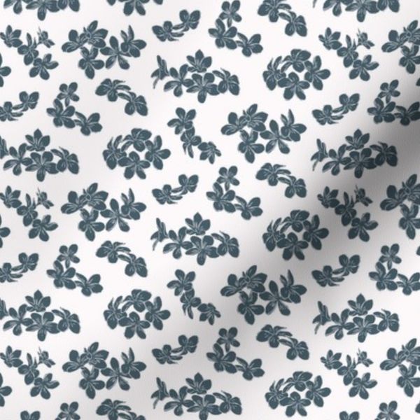 modern minimal tropical floral in dark blue on natural white - small