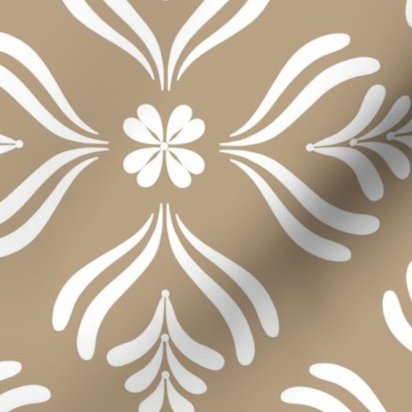 Large decorative symmetrical floral tiles timeless vintage warm neutral Tan