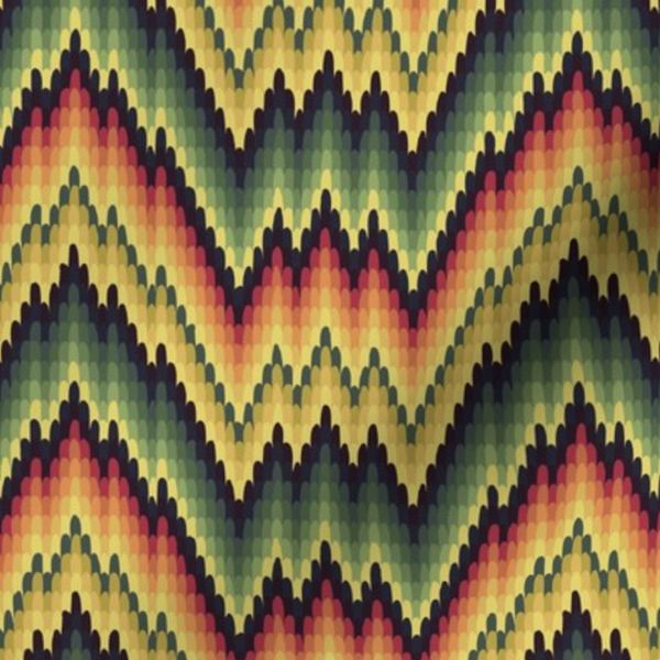 Flame stitch chevron multicolor stripe in bold greens and yellows
