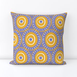 Modern Mustard Artisan Circles - Boho Sun Fabric Blue