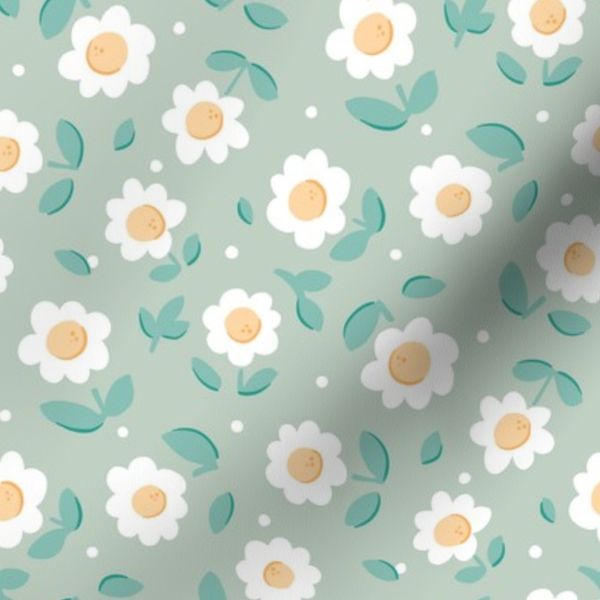 M Playful Daisy Flower Scatter Modern Floral Toss Blender Fresh Teal Green