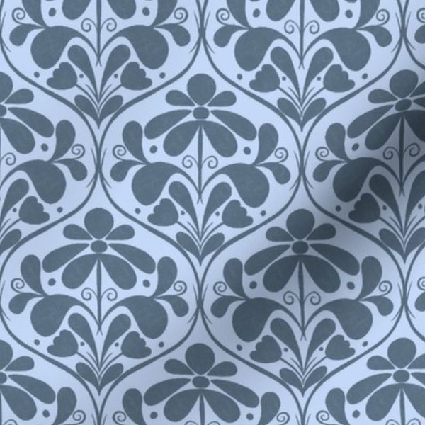 Block print simple repeating floral in dark blue (small scale)