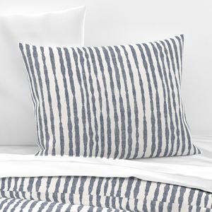 Organic Block Print Textured Uneven Stripes Muted Blue & Porcelain Cream