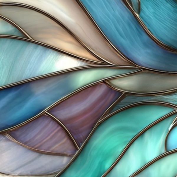 Elegant Coastal Stained Glass Waves Teal Aqua Abstract