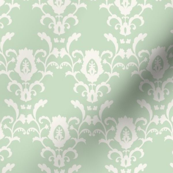 Subtle Green Damask Floral Silhouette Pattern