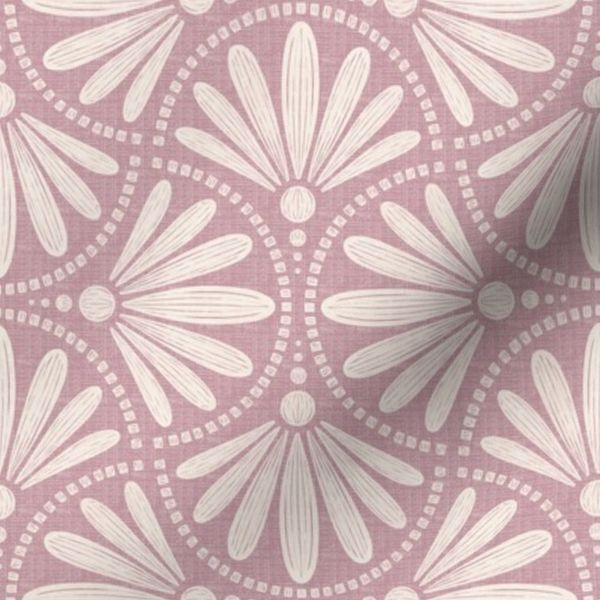 (small) Theo - Art Deco Geo Scallop Fans Ogee Ivory On Dusty Rose