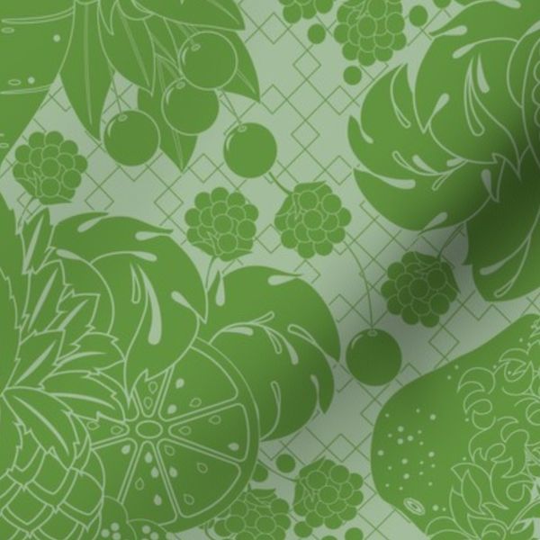 Fruit And Vegetable Damask GREEN (Lime)