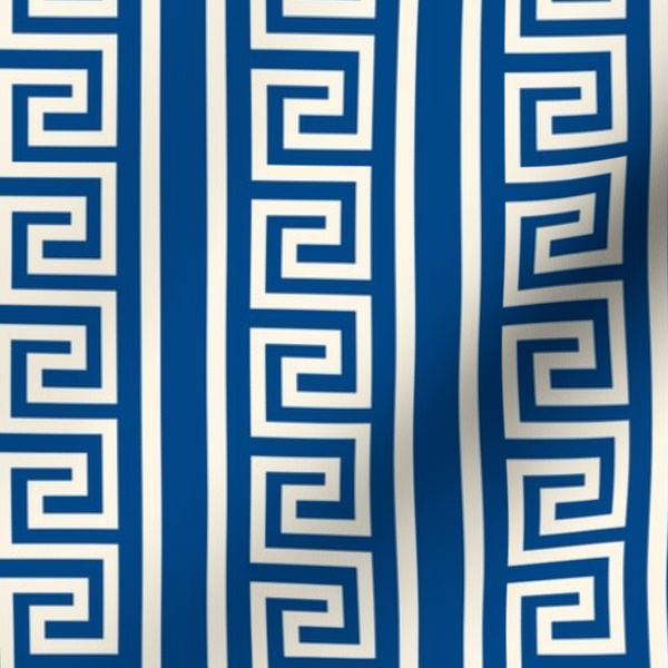 (S) Greek key meander stripes - navy blue and ivory