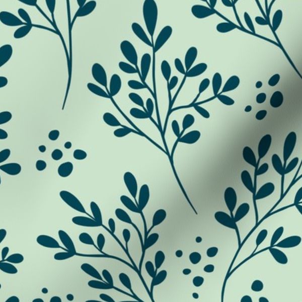 Botanical Sprigs Pattern Deep Teal Sage Green Background - large