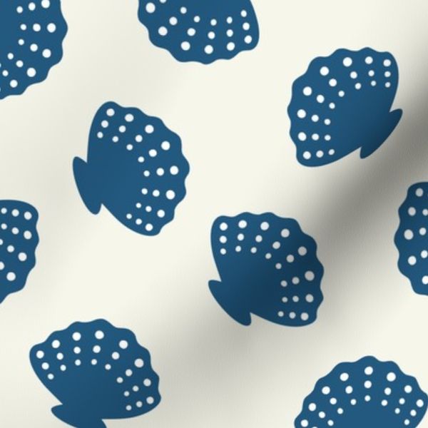Modern nautical navy blue scallops shells scattered