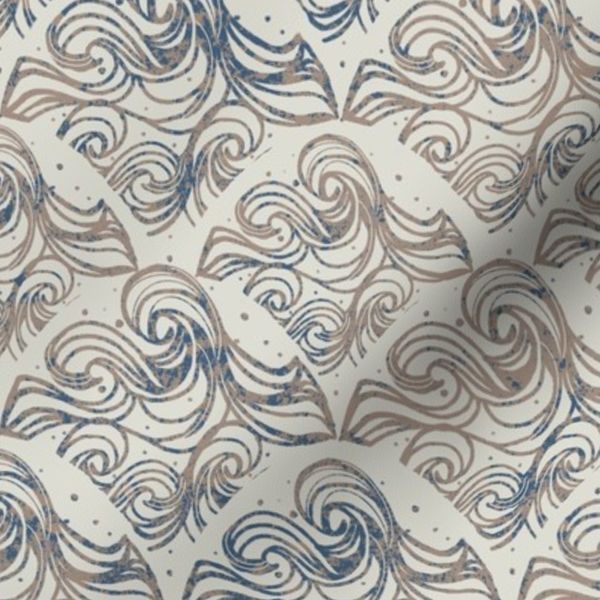 Beachy Boho Batik Inspired Waves with Denim Blue