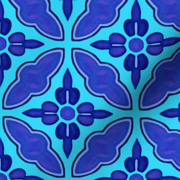 geometric floral medallion in Ultramarine And Aqua Large
