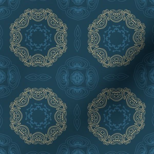 Modern Geometric Elegant Motif Pattern - Deep Teal Gold Intricate Pattern