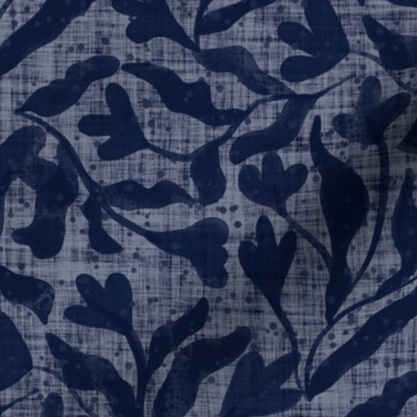 Watercolor Beachy Boho Floral Seagrass Coastal Dark Navy Blue Tossed MED