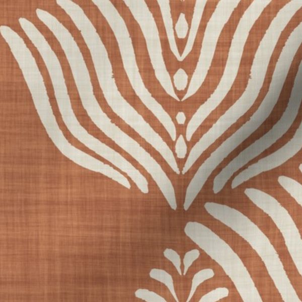 Terracotta Cream Linen Art Deco Japandi boho paintbrush strokes large scale