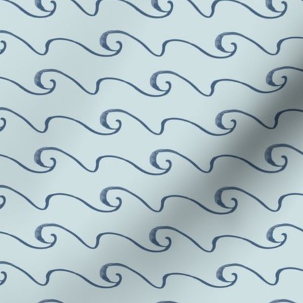 Blue Watercolor Coastal Ocean Waves Horizontal