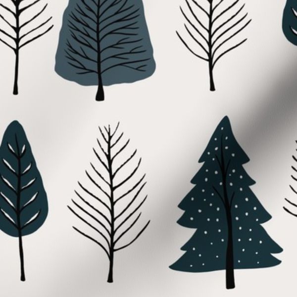Scandinavian Winter Trees Fabric - Modern Nordic Forest Cream