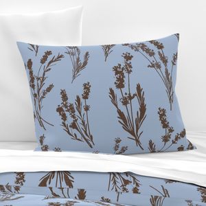 Botanical Lavender Sprig Silhouette Pattern Monochrome Grey Blue and Brown