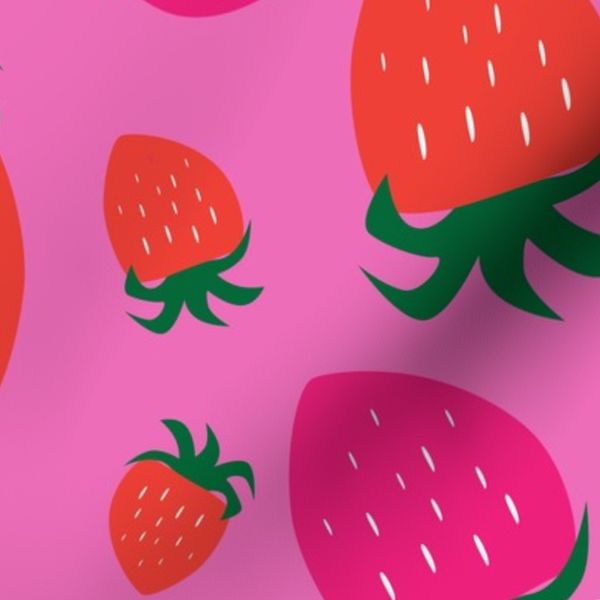Strawberry Pattern Bold Pink Red Fruit Playful Summer Kitchen // Pink