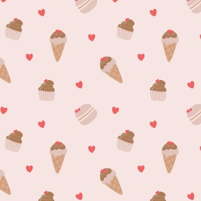 Romantic Chocolate Sweets & Pink Macaron Ditsy
