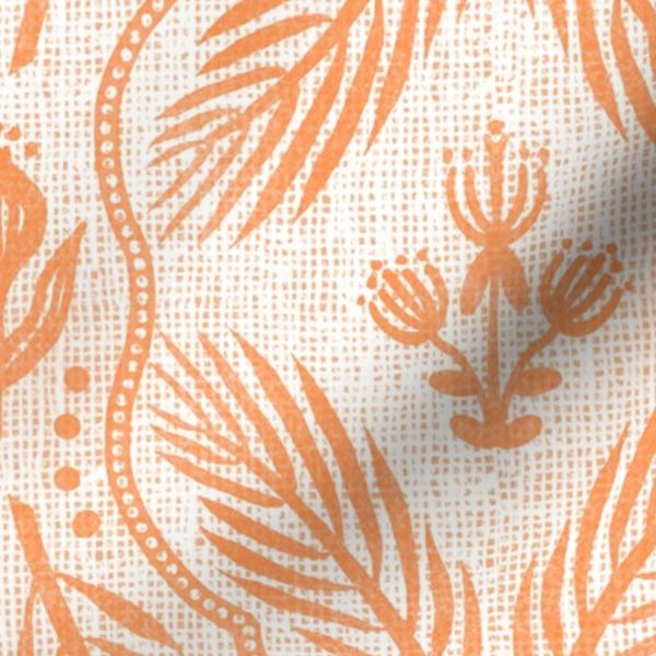 Large Jerusha Palm Fleur Tangerine on Rustic Linen