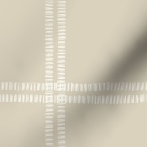 Japandi Minimalistic Neutral Handdrawn Brushstroke Plaid Checks Beige Cream