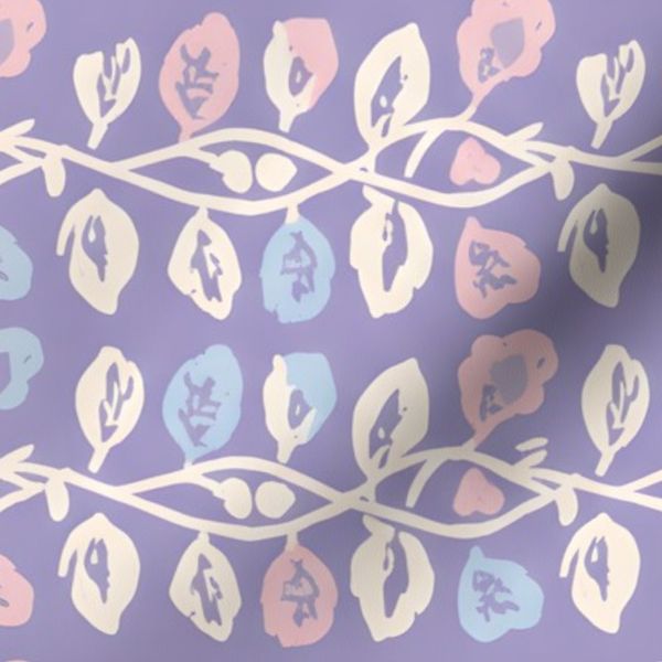 Indian Block Print Vine Pattern Pink Blue Lavender Seamless
