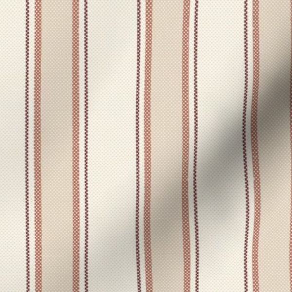Traditional Textured Ticking Stripes-Faux Weave-Beige & Dusty Pink-Medium