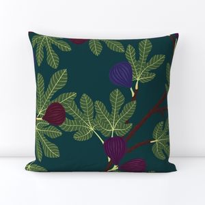 Large Purple Figs Tree Branches Trailing on Deep Teal - Stylized Elegant