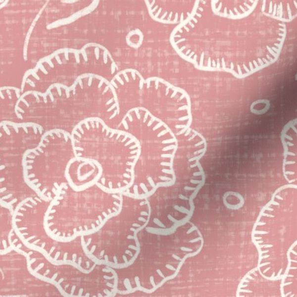 hand drawn sketched floral outlines - faded pink rose farmhouse accent wall