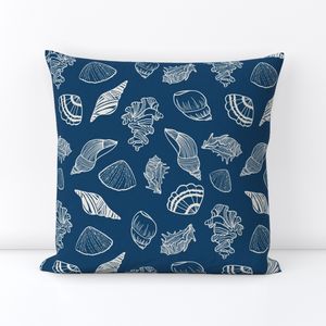 M Coastal Shell Sketch Toss Minimal Beach Line Pattern Deep Navy Blue