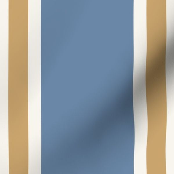 Preppy Double Rugby Stripe Pattern - Smoke Blue Khaki Ivory Fabric