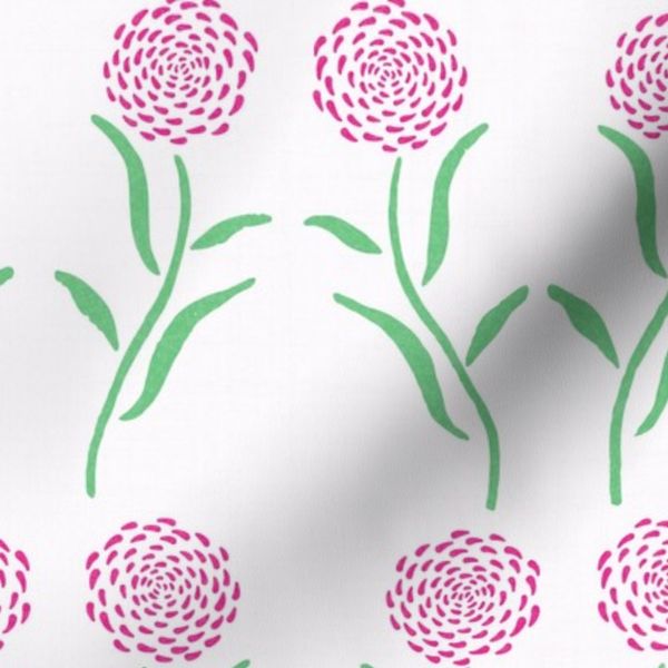 Boho Blockprint Dahlia Inky Textures Stripe  Preppy Pink And Green Large