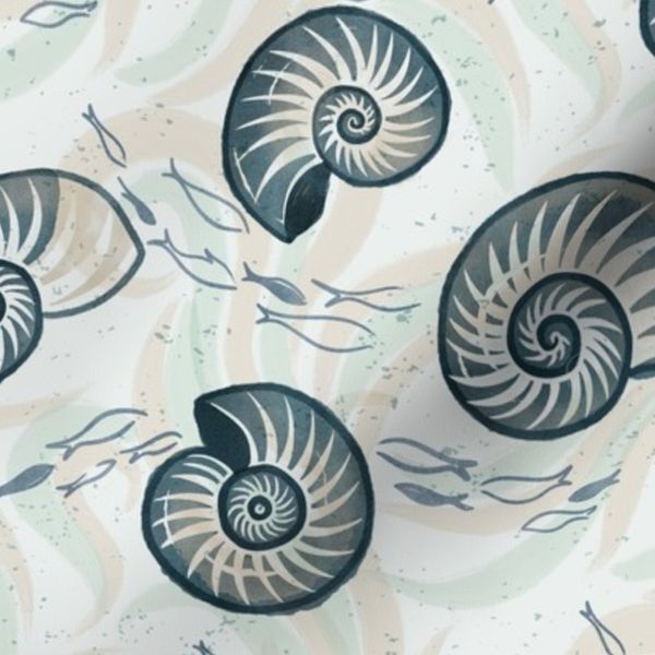 Modern Nautical Ammonites- Ethereal Tide Pool in Watercolor