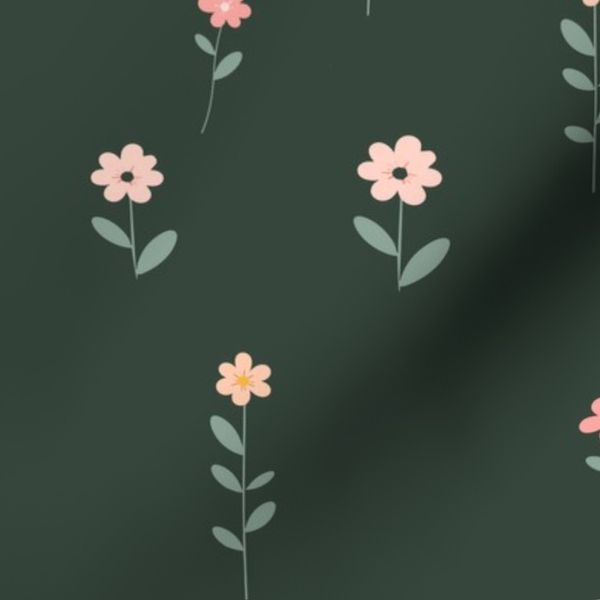 Forest Friends Quilt Fabric - Scattered Wildflowers - Charcoal Green
