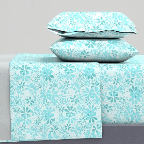 Modern Abstract Floral Blender - Ditsy Scattered Flowers Turquoise