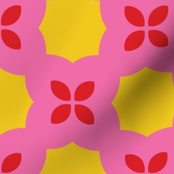 Retro Pink Floral Lattice Seamless Pattern on Yellow