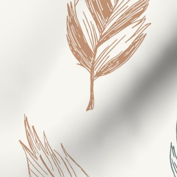Hand drawn organic Serene Boho Beach Feathers in Soft Earthy Tones // Large